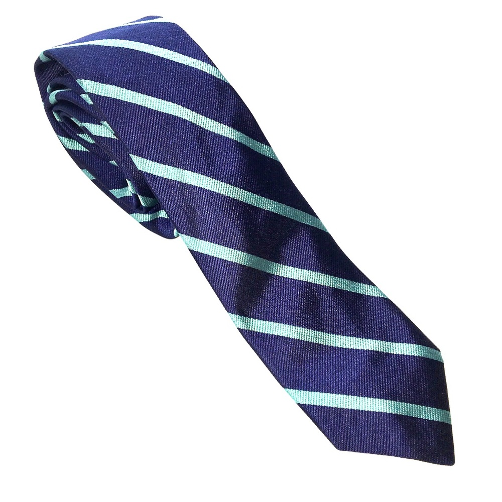 J Crew navy blue silk tie with light blue stripe